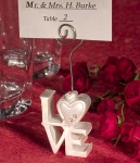 Wedding or Engagement Name Place Card Holder White Love Letters Silver stand - bomboniere